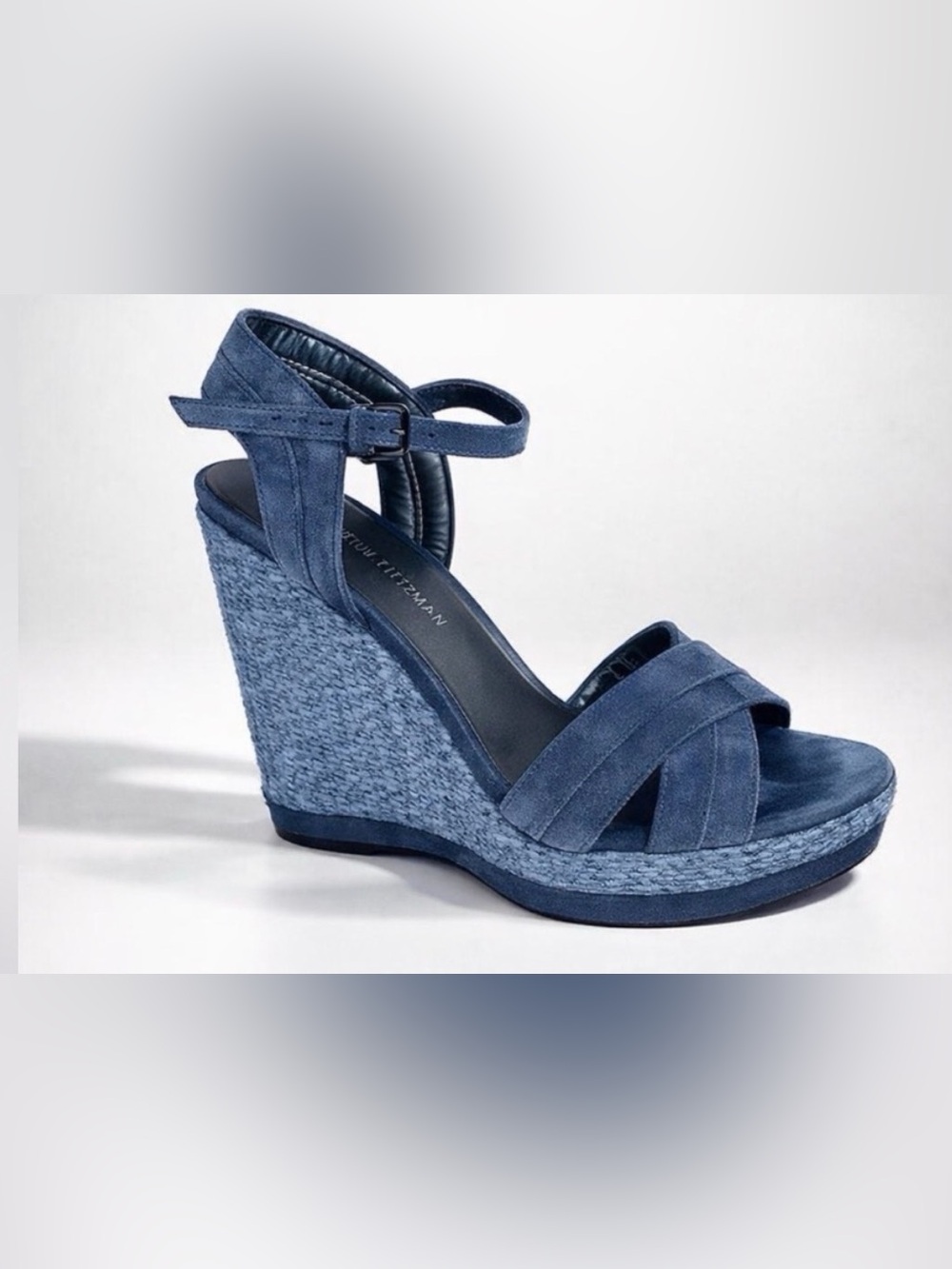 Stuart Weitzman Elevate Wedge Sandals dark blue suede upper size 5 LIKE NEW